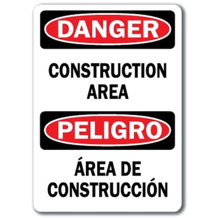 Signmission Danger-Construction Area Bilingual-10in x 14in OSHA Safety, DS-Construction Area (Bilingual) DS-Construction Area (Bilingual)